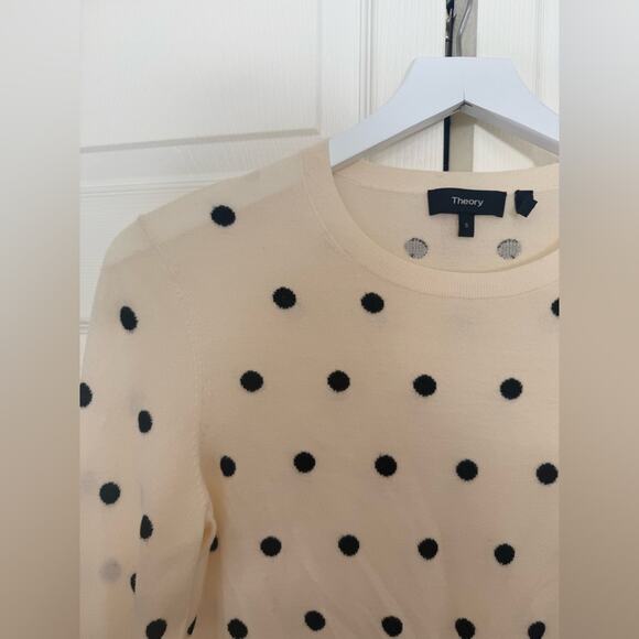 Theory Crewneck Polka Dot Merino Wool Sweater Ivory and Black Size Small - Picture 6 of 9